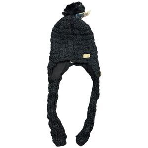 Chaos World Beat Fuzzy Warm Winter Earflap Beanie Hat Womens Black 100% Acrylic